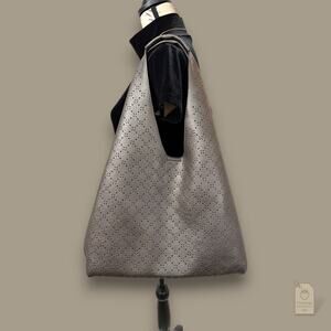 Montana West Metallic Silver Perforated Slouchy Hobo Bag & Wallet 2pc Set